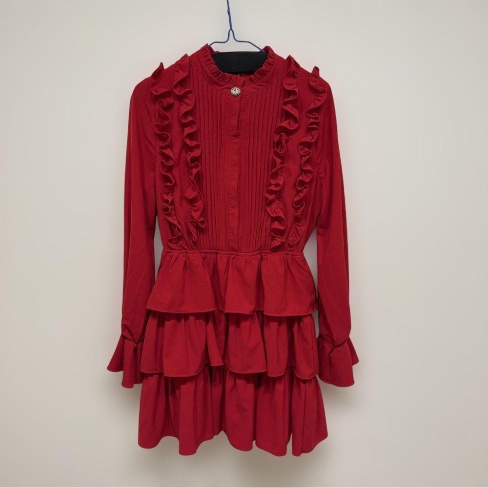 SISTER JANE Ruffled Red‎ Romantic Long Sleeve Mini Dress Size Medium